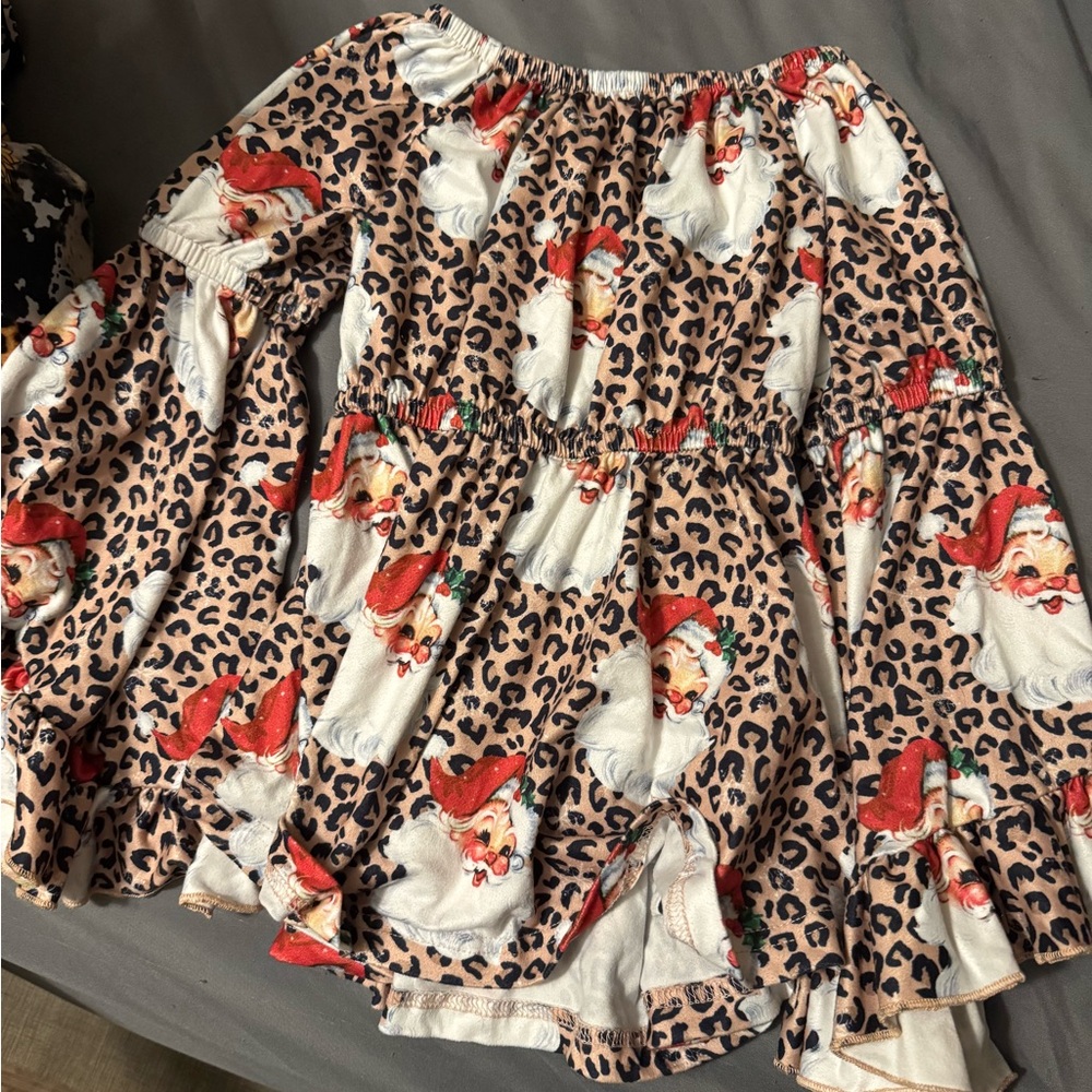 Festive Santa Leopard Print Bell Shirt
